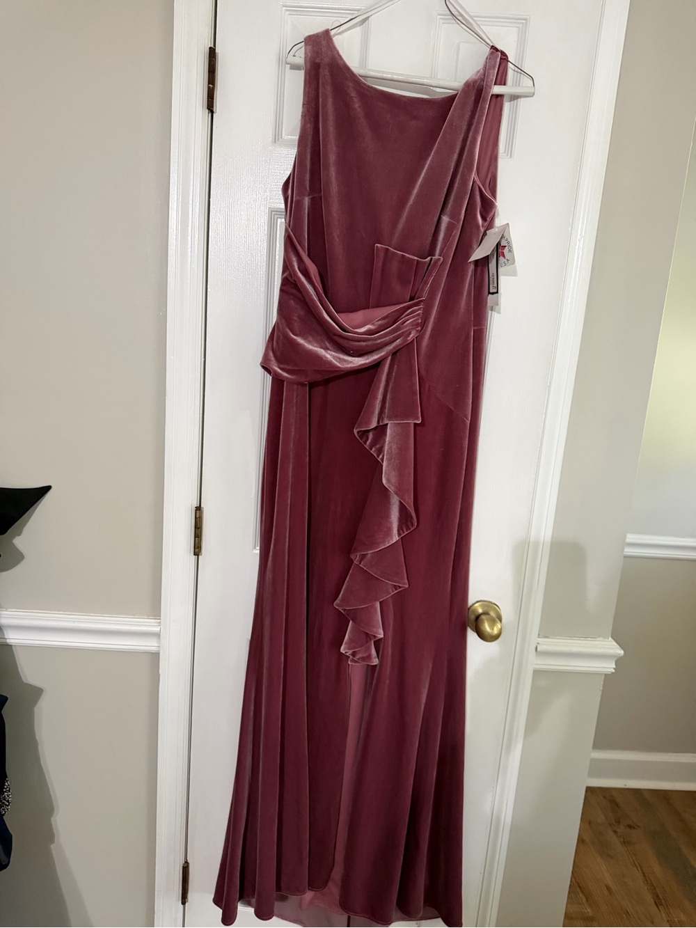 Velvet Draped Maxi Dress in Dusky Rose